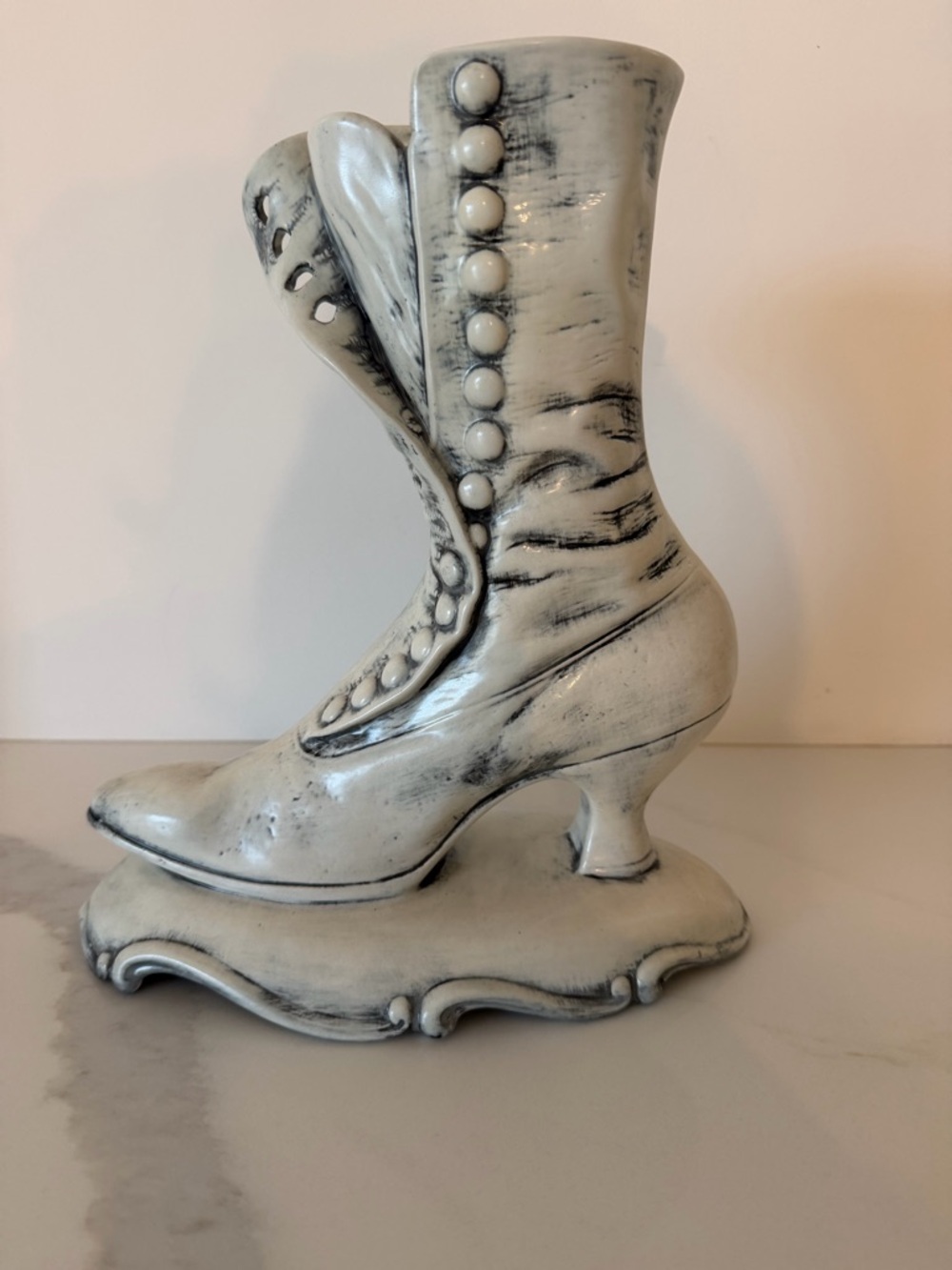 Vintage Atlantic Mold Ceramic high-button Victorian boot figurine. “Dolly”